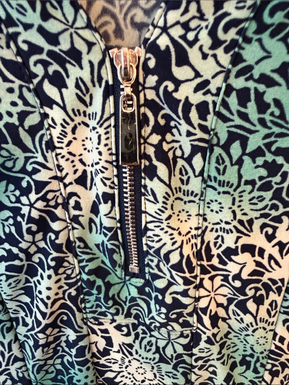 Westport Teal Blue Floral Zip-Front A-line Popover Blouse Tunic Top Size Medium - Picture 3 of 8